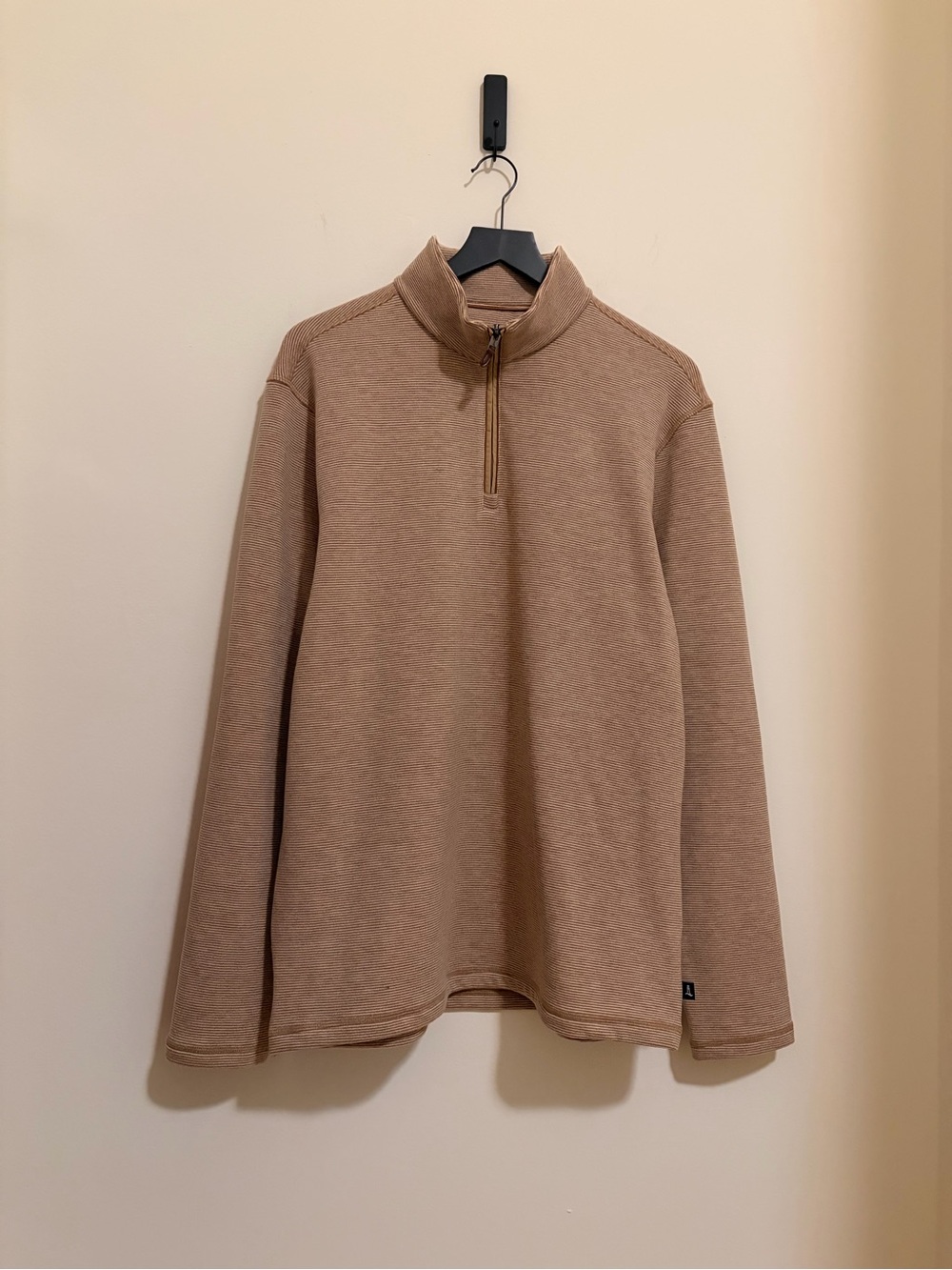 Lands' End Men's Striped Fleece Zip-Neck Sweater in Tan